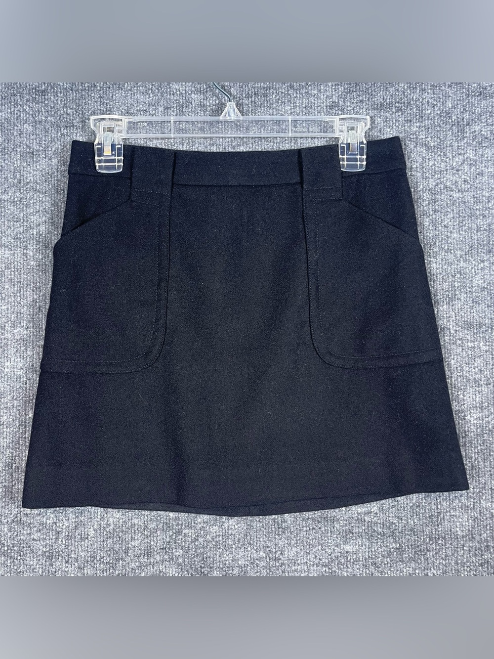 J Crew Womens 0 Black Wool Pocket Mini Skirt 90s Y2K Preppy Grunge Goth Staple